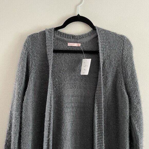 Room 34 Women M Gray Alpaca Blend Knit Open Front Duster Eyelash Cardigan NWT - Picture 5 of 11